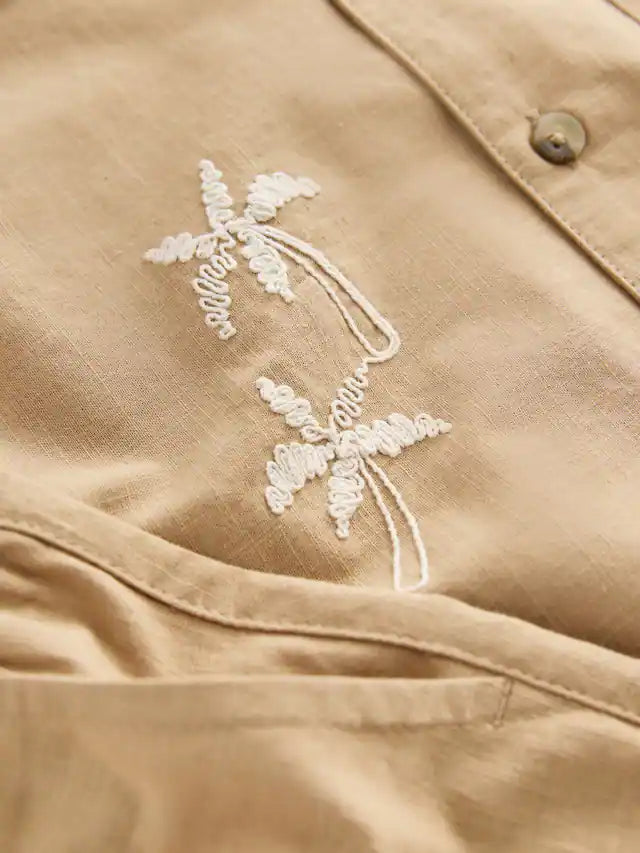 |Boy| Conjunto De Camisa e Shorts 100% Algodão, Textura Marrom, Palma, Manga Curta, Gola reversível