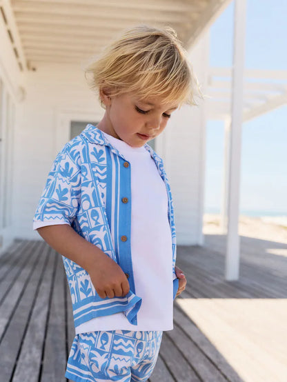 |Boy| Conjunto De Camisa e Shorts Estampados De Manga Curta Blue Tile AOP (3 meses a 7 anos)
