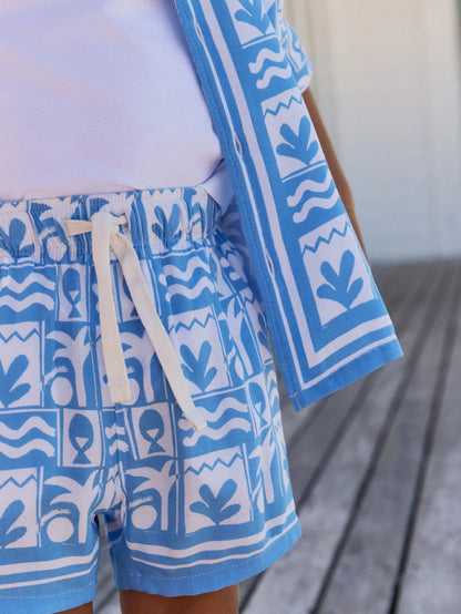 |Boy| Conjunto De Camisa e Shorts Estampados De Manga Curta Blue Tile AOP (3 meses a 7 anos)