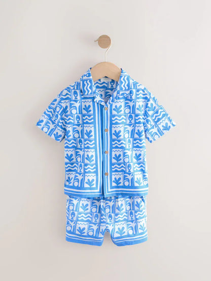 |Boy| Conjunto De Camisa e Shorts Estampados De Manga Curta Blue Tile AOP (3 meses a 7 anos)