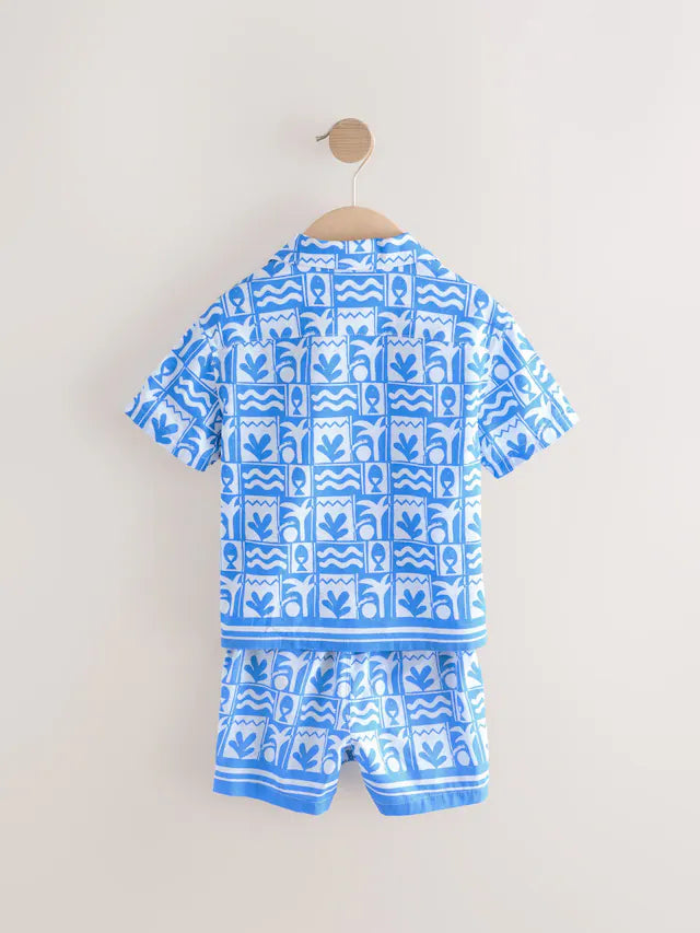 |Boy| Conjunto De Camisa e Shorts Estampados De Manga Curta Blue Tile AOP (3 meses a 7 anos)