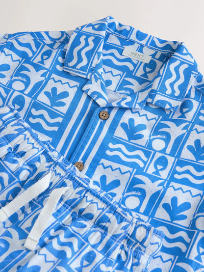 |Boy| Conjunto De Camisa e Shorts Estampados De Manga Curta Blue Tile AOP (3 meses a 7 anos)