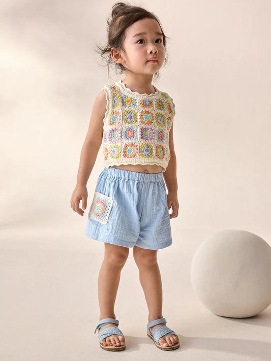 |Girl| Conjunto De Blusa e Shorts Multicorações (3 meses a 7 anos)
