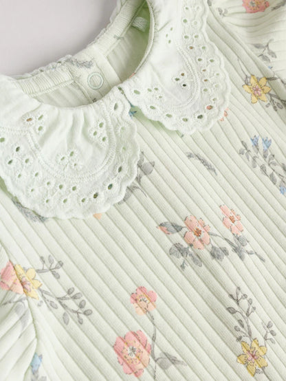 |BabyGirl| Conjunto De 6 Blusas e Leggings Para Bebês Com Estampa Floral Rosa/Verde Salva/Branco