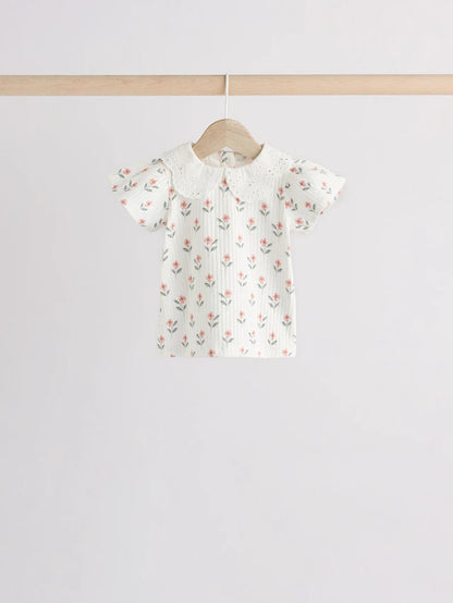 |BabyGirl| Conjunto De 6 Blusas e Leggings Para Bebês Com Estampa Floral Rosa/Verde Salva/Branco