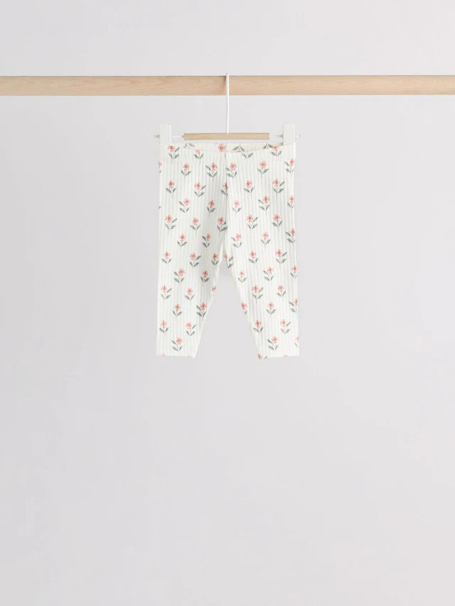 |BabyGirl| Conjunto De 6 Blusas e Leggings Para Bebês Com Estampa Floral Rosa/Verde Salva/Branco