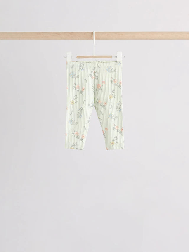 |BabyGirl| Conjunto De 6 Blusas e Leggings Para Bebês Com Estampa Floral Rosa/Verde Salva/Branco