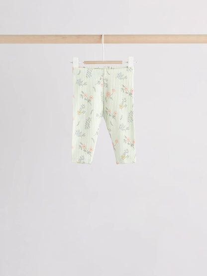 |BabyGirl| Conjunto De 6 Blusas e Leggings Para Bebês Com Estampa Floral Rosa/Verde Salva/Branco
