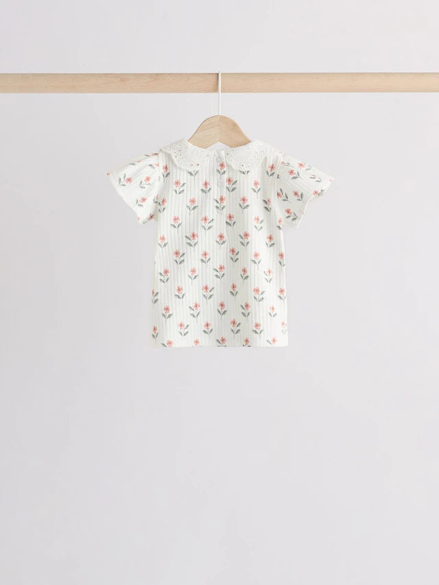 |BabyGirl| Conjunto De 6 Blusas e Leggings Para Bebês Com Estampa Floral Rosa/Verde Salva/Branco