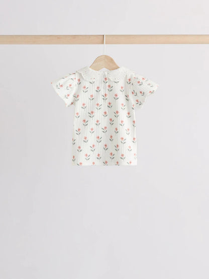 |BabyGirl| Conjunto De 6 Blusas e Leggings Para Bebês Com Estampa Floral Rosa/Verde Salva/Branco