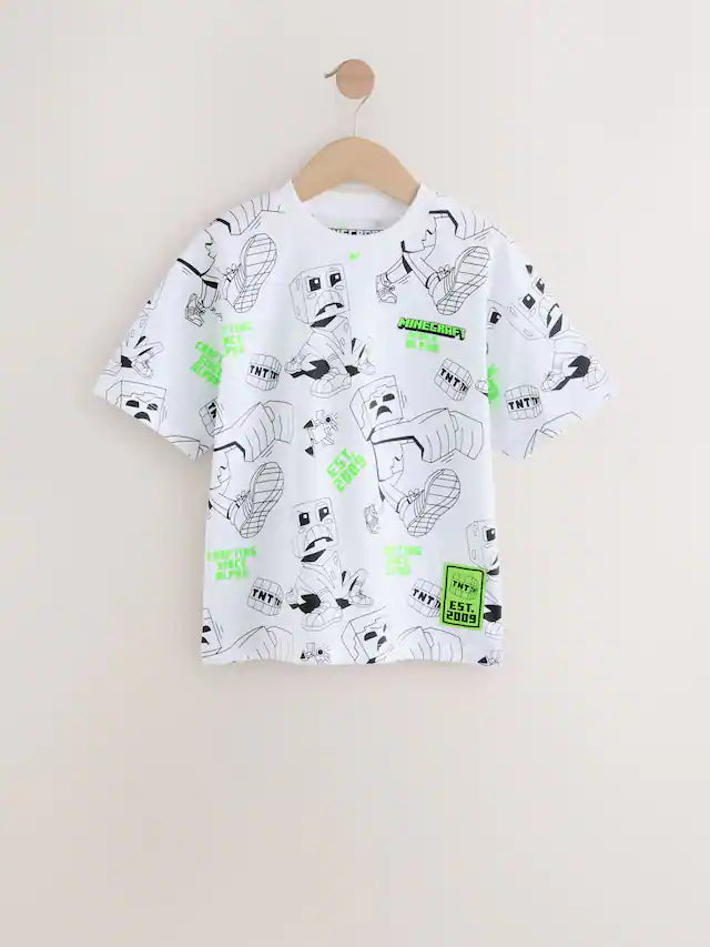 |BigBoy| Camiseta Branca Licenciada Do Minecraft Com Estampa Completa (3 a 16 anos)