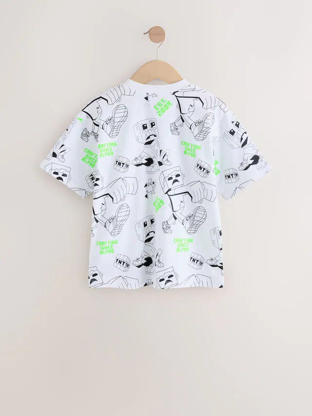 |BigBoy| Camiseta Branca Licenciada Do Minecraft Com Estampa Completa (3 a 16 anos)