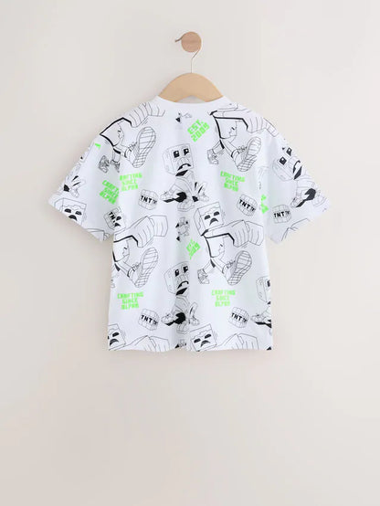 |BigBoy| Camiseta Branca Licenciada Do Minecraft Com Estampa Completa (3 a 16 anos)