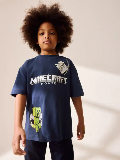 |BigBoy| Camiseta Azul Marinho Licenciada Do Minecraft (3 a 16 anos)