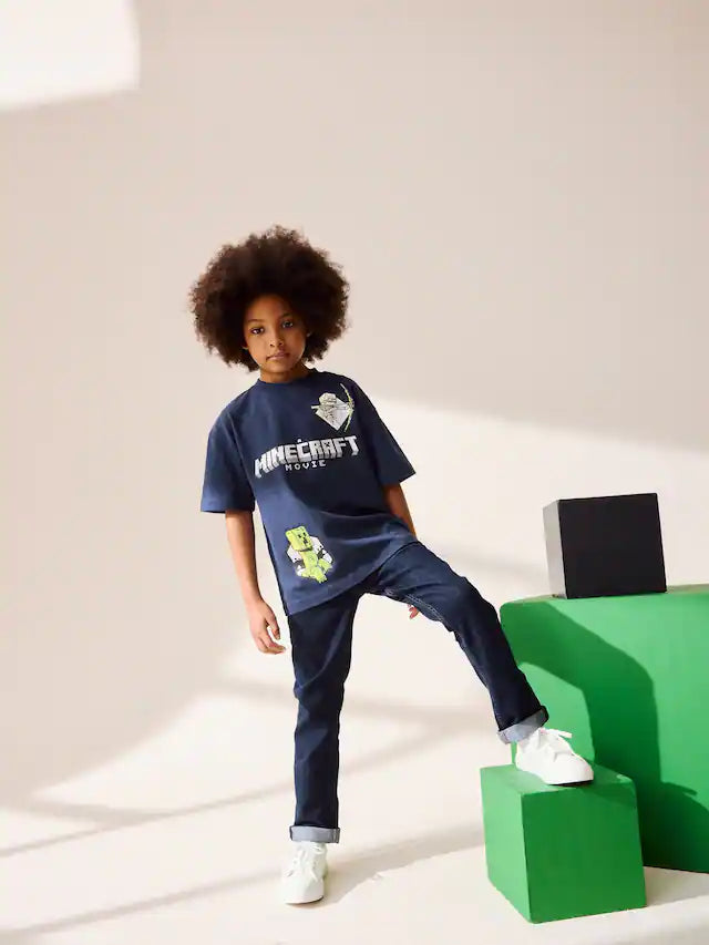 |BigBoy| Camiseta Azul Marinho Licenciada Do Minecraft (3 a 16 anos)