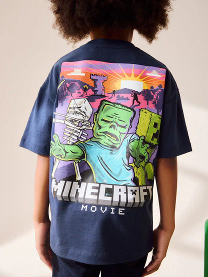 |BigBoy| Camiseta Azul Marinho Licenciada Do Minecraft (3 a 16 anos)