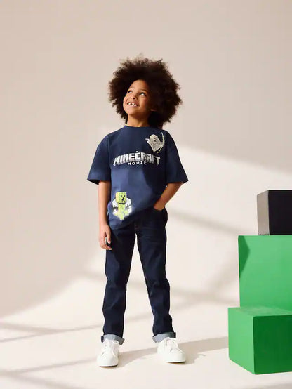 |BigBoy| Camiseta Azul Marinho Licenciada Do Minecraft (3 a 16 anos)