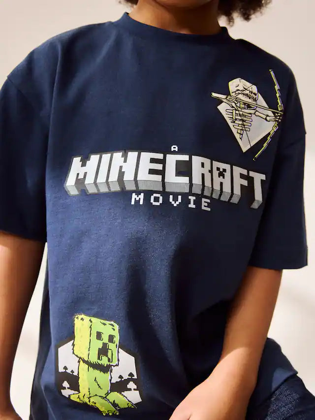 |BigBoy| Camiseta Azul Marinho Licenciada Do Minecraft (3 a 16 anos)