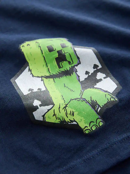 |BigBoy| Camiseta Azul Marinho Licenciada Do Minecraft (3 a 16 anos)