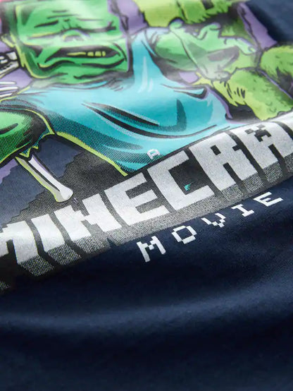 |BigBoy| Camiseta Azul Marinho Licenciada Do Minecraft (3 a 16 anos)