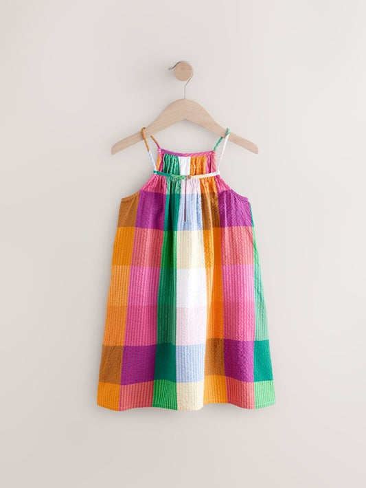 |BigGirl| Vestido De Verão Xadrez Arco-Iris 100% Algodão (3-16 anos)