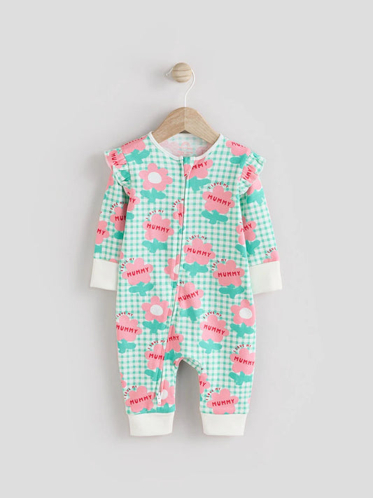 |BabyGirl| Macacão De Dormir Sage Green Family Baby Com Zíper Bidirecional 100% Algodão (0 meses a 2 anos)