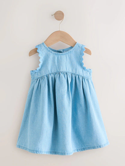 |Girl| Vestido De Verão Sem Mangas Blue Denim Ric Rac 100% Algodão (3 meses a 8 anos)