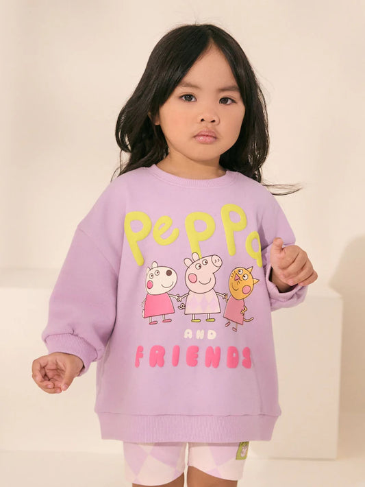 |Girl| Conjunto de moletom e shorts de ciclismo Peppa Pig roxo (6 meses a 7 anos)