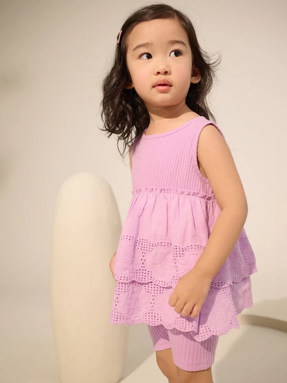 |Girl| Conjunto De Colete e Shorts De Ciclismo Bordados Lilás Roxo (3 meses a 7 anos)