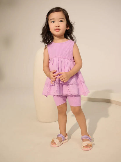 |Girl| Conjunto De Colete e Shorts De Ciclismo Bordados Lilás Roxo (3 meses a 7 anos)