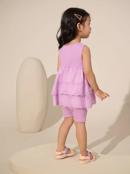 |Girl| Conjunto De Colete e Shorts De Ciclismo Bordados Lilás Roxo (3 meses a 7 anos)