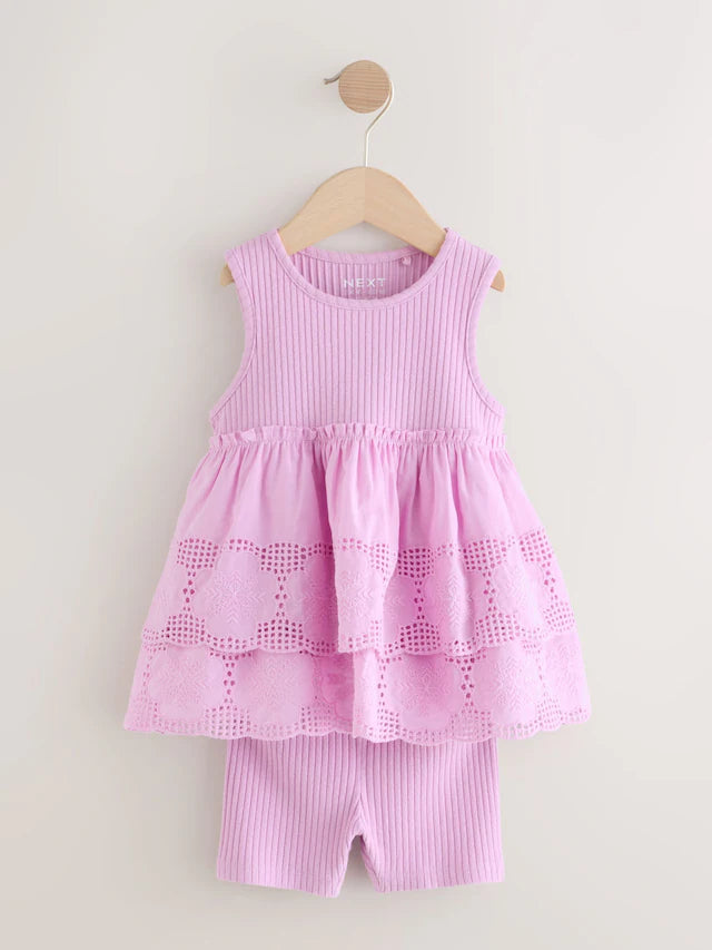 |Girl| Conjunto De Colete e Shorts De Ciclismo Bordados Lilás Roxo (3 meses a 7 anos)