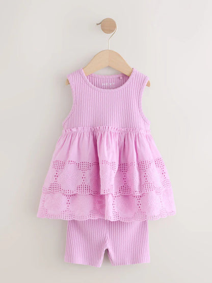 |Girl| Conjunto De Colete e Shorts De Ciclismo Bordados Lilás Roxo (3 meses a 7 anos)