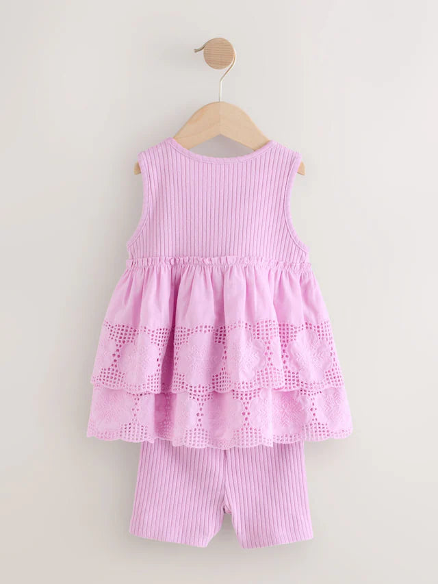 |Girl| Conjunto De Colete e Shorts De Ciclismo Bordados Lilás Roxo (3 meses a 7 anos)