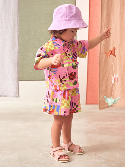 |Boy| Conjunto De Camisa e Shorts de Manga curta 100% Algodão Com Estampa De Flores Roxas (3 meses a 7 anos)