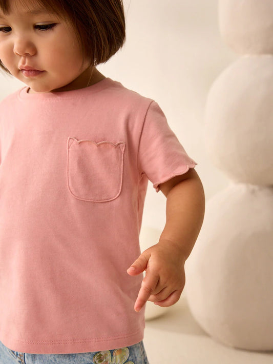 |Girl| Camiseta Rosa 100% Algodão Estampada Manga Curta Com Vieira (3 meses a 7 anos)