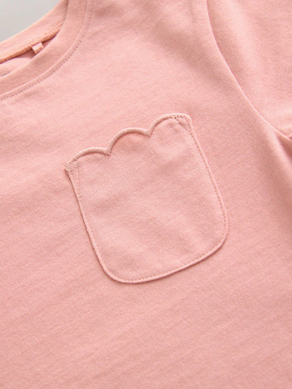 |Girl| Camiseta Rosa 100% Algodão Estampada Manga Curta Com Vieira (3 meses a 7 anos)