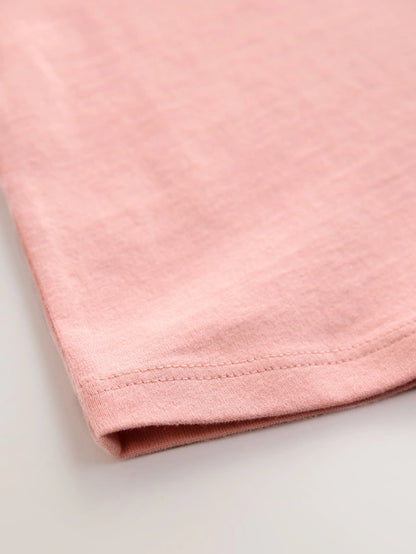 |Girl| Camiseta Rosa 100% Algodão Estampada Manga Curta Com Vieira (3 meses a 7 anos)