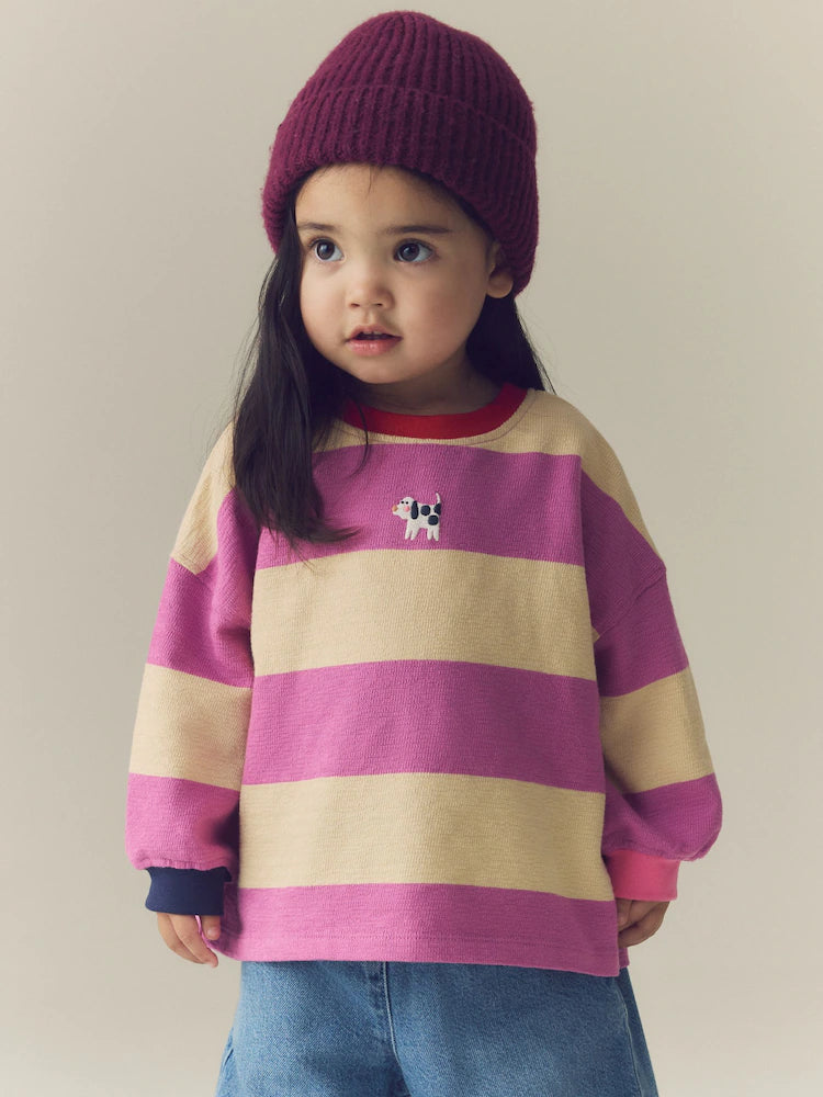 |Girl| Blusa de Manga Longa com Punhos e Listras Roxas (3 meses a 7 anos)