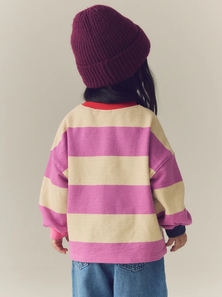|Girl| Blusa de Manga Longa com Punhos e Listras Roxas (3 meses a 7 anos)