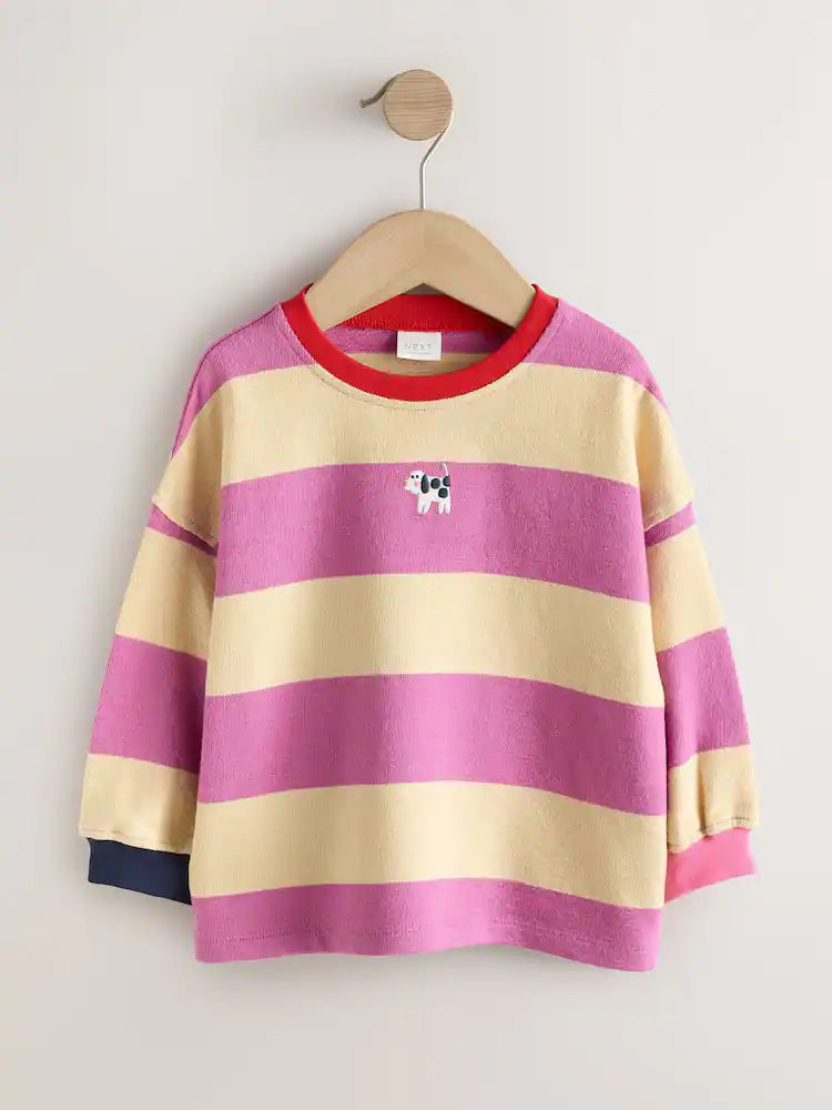 |Girl| Blusa de Manga Longa com Punhos e Listras Roxas (3 meses a 7 anos)