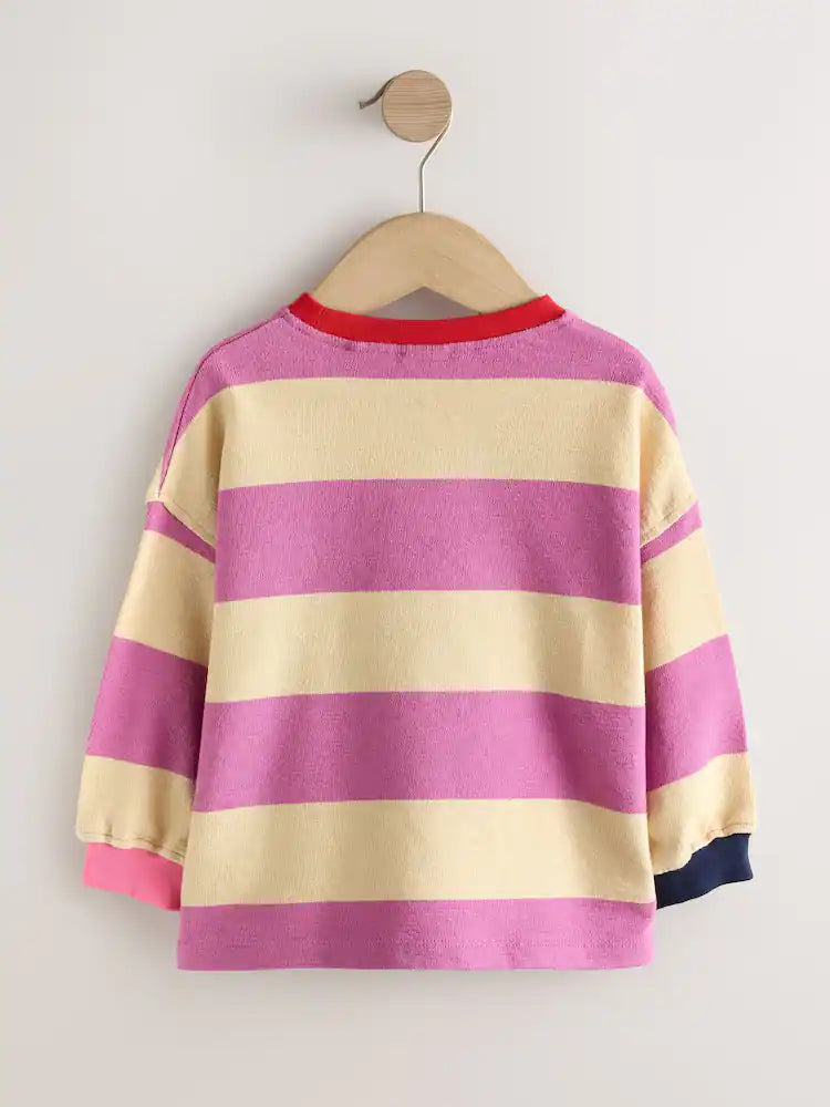 |Girl| Blusa de Manga Longa com Punhos e Listras Roxas (3 meses a 7 anos)