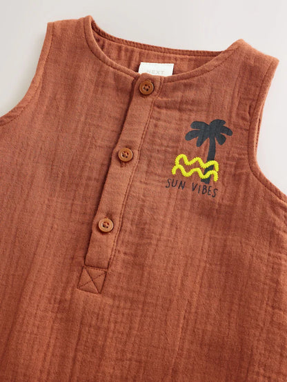 |BabyBoy| Macacão De Bebê Marrom Ferrugem (0 meses a 2 anos)