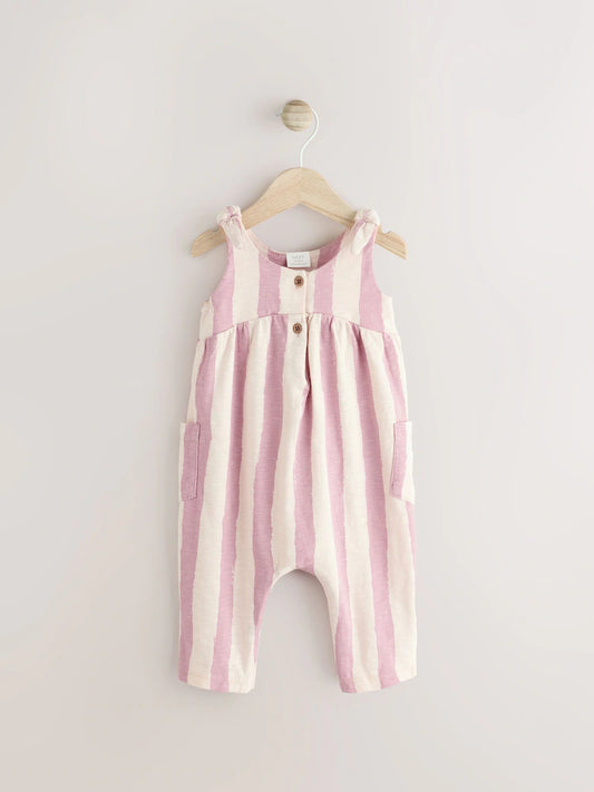 |BabyGirl| Macacão De Bebê Com Listras Rosa/Brancas, Perna Longa, 100% Algodão (0 meses a 3 anos)