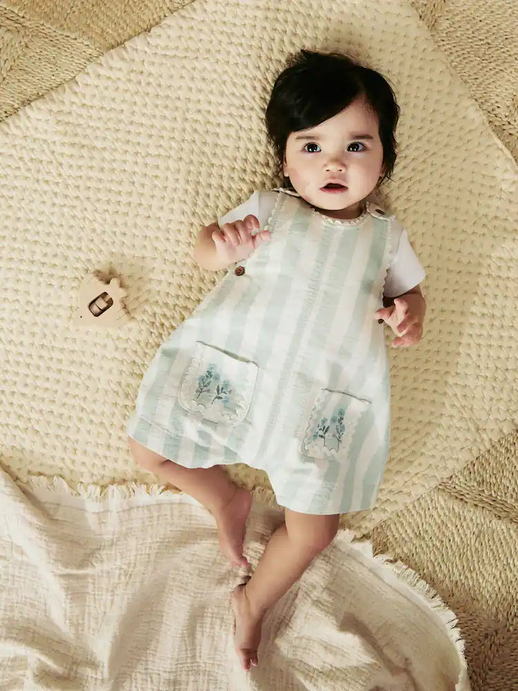 |BabyGirl| Conjunto De Macacão e Calça Jeans Listrado Verde Menta Para Bebê (0 meses a 2 anosM