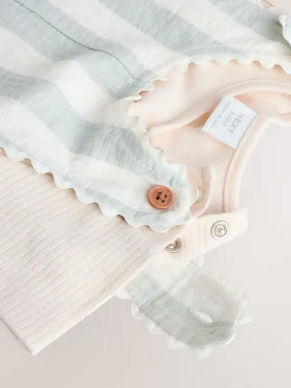 |BabyGirl| Conjunto De Macacão e Calça Jeans Listrado Verde Menta Para Bebê (0 meses a 2 anosM