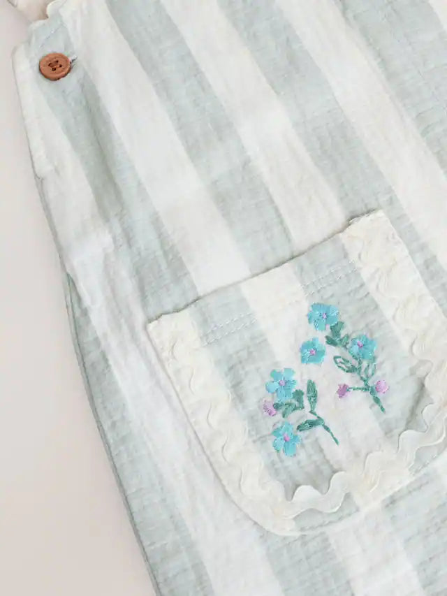 |BabyGirl| Conjunto De Macacão e Calça Jeans Listrado Verde Menta Para Bebê (0 meses a 2 anosM