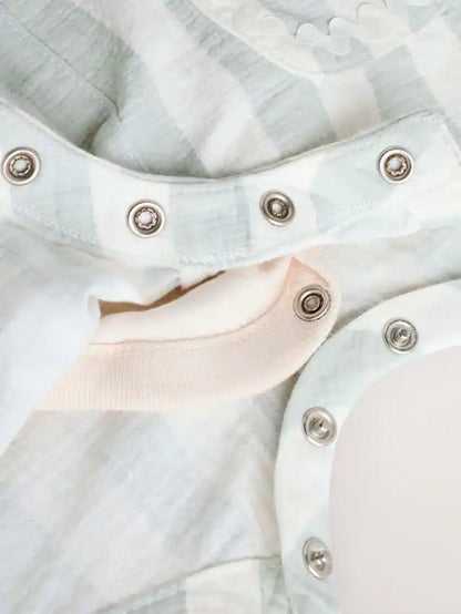 |BabyGirl| Conjunto De Macacão e Calça Jeans Listrado Verde Menta Para Bebê (0 meses a 2 anosM