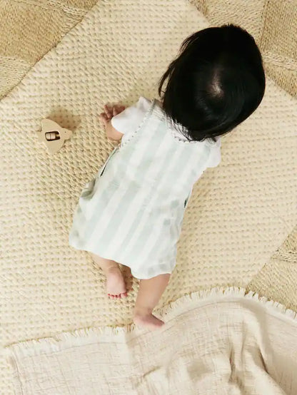 |BabyGirl| Conjunto De Macacão e Calça Jeans Listrado Verde Menta Para Bebê (0 meses a 2 anosM