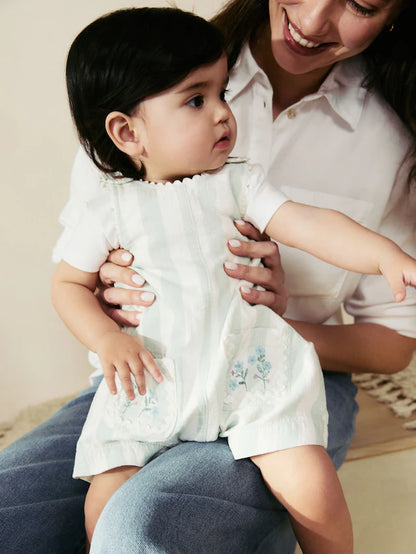 |BabyGirl| Conjunto De Macacão e Calça Jeans Listrado Verde Menta Para Bebê (0 meses a 2 anosM